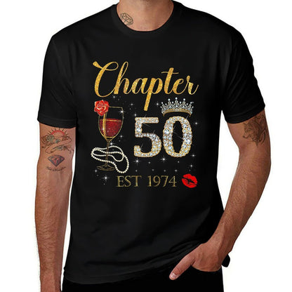 Chapter 50 Years EST 1974 50th Birthday Red Rose Wine Crown Premium  Cotton T-Shirt