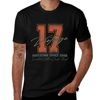 17 Year Old Gifts Vintage 2008 Limited Edition 17th Birthday  Ribbed Collar T-Shirt