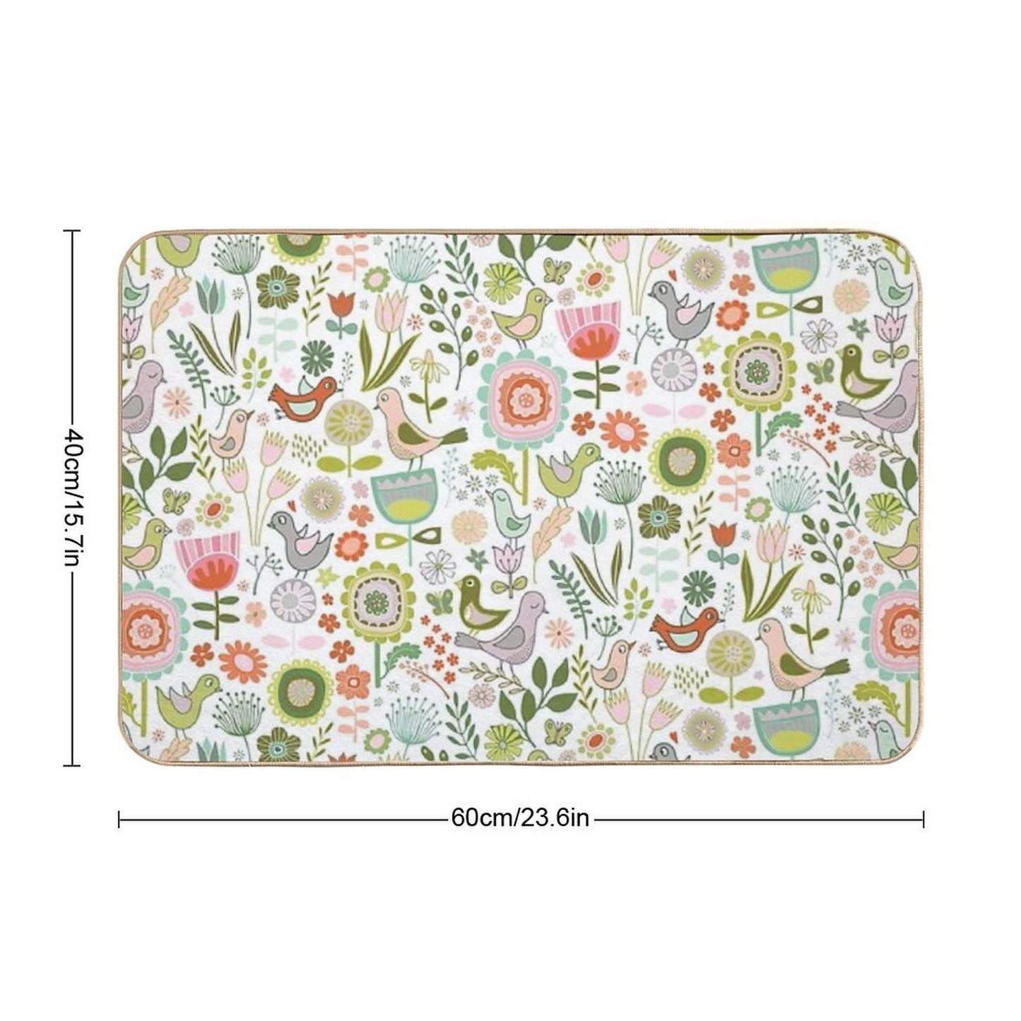 Birds And Blooms - Springtime - Pretty Floral Bird Pattern by Cecca Designs  Stain-Proof Bath Mat