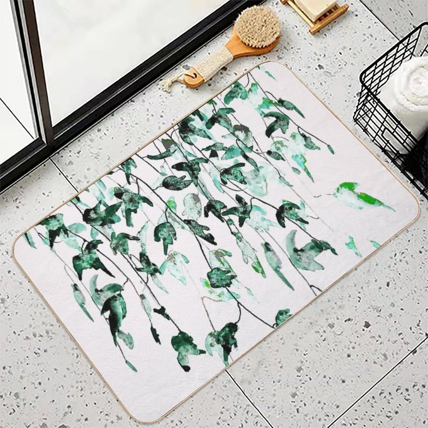 Hand Painted Ivy on The Wall Watercolor  Easy To Clean Bath Mat
