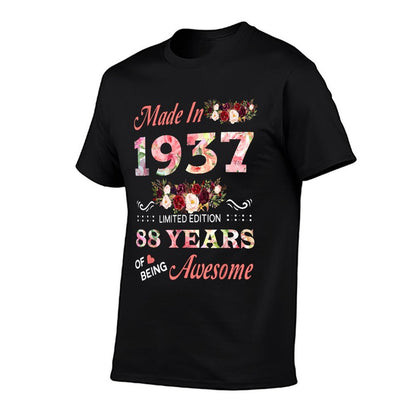 Made In 1937 88 Year Of Being Awesome Floral Birthday Women  Odor-resistant T-Shirt