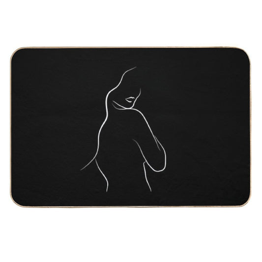 Minimalist Woman Line Art - Leias Lips in Black  Eco-Friendly Bath Mat