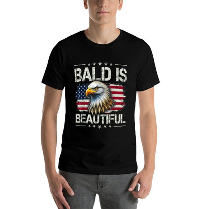 Bald Is Beautiful 4th of July Independence Day America Eagle  Heathered Texture T-Shirt
