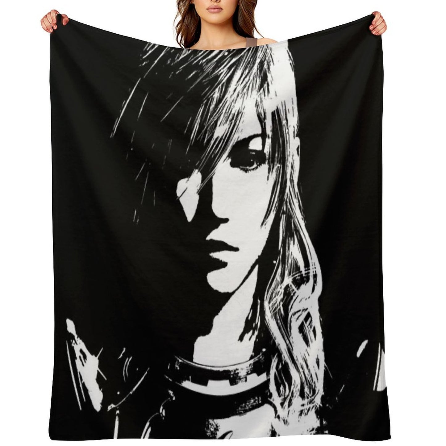 Final Fantasy XIII Lightning - Black And White Machine-washable Throw Blanket