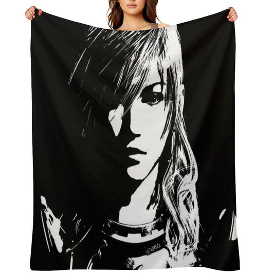 Final Fantasy XIII Lightning - Black And White Machine-washable Throw Blanket