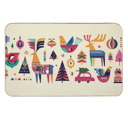 Vintage Scandinavian Christmas Folk Art  Slip-Resistant Bath Mat