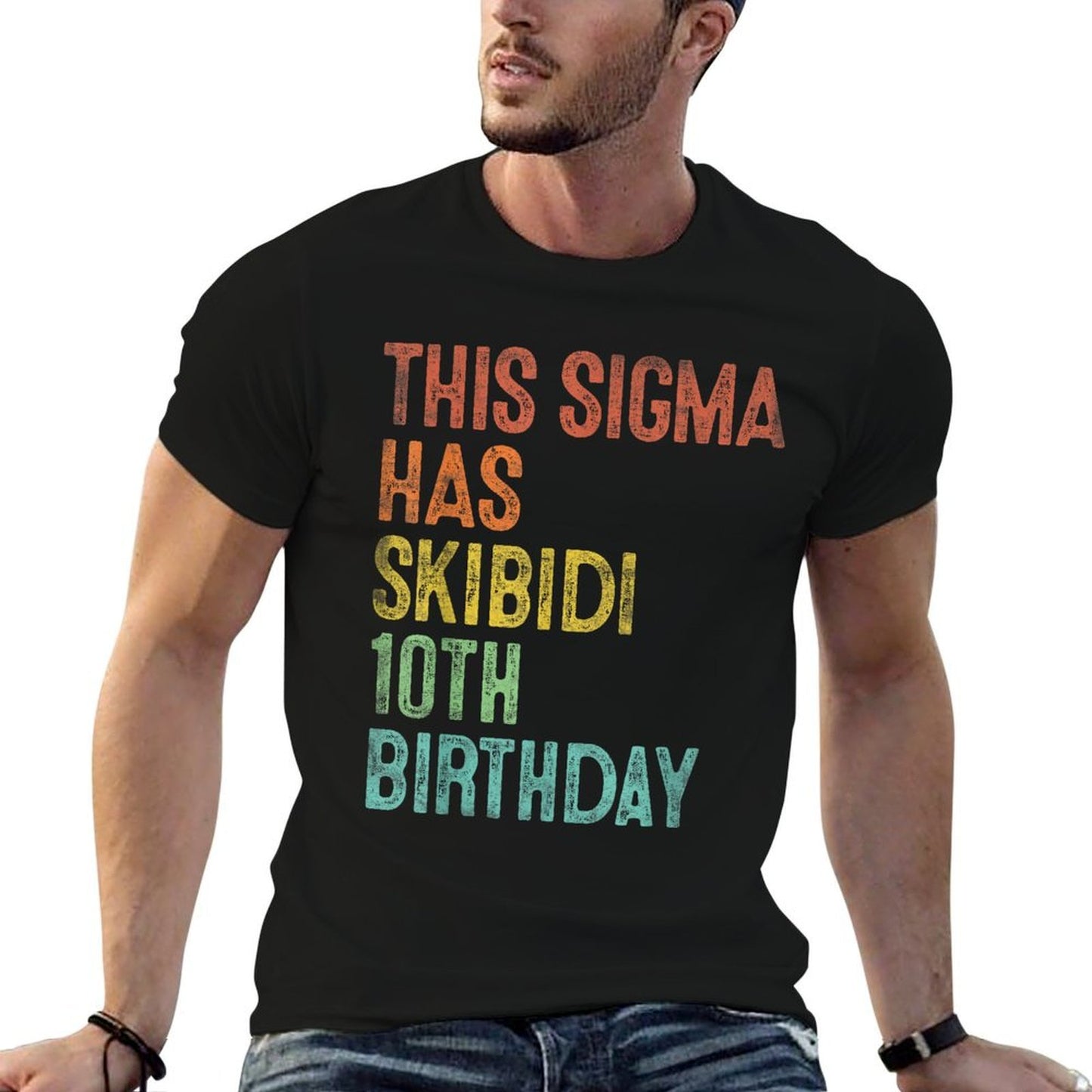 This Sigma Has Skibidi 10th Birthday Gifts 10 Years Old Boys  Ribbed Collar T-Shirt