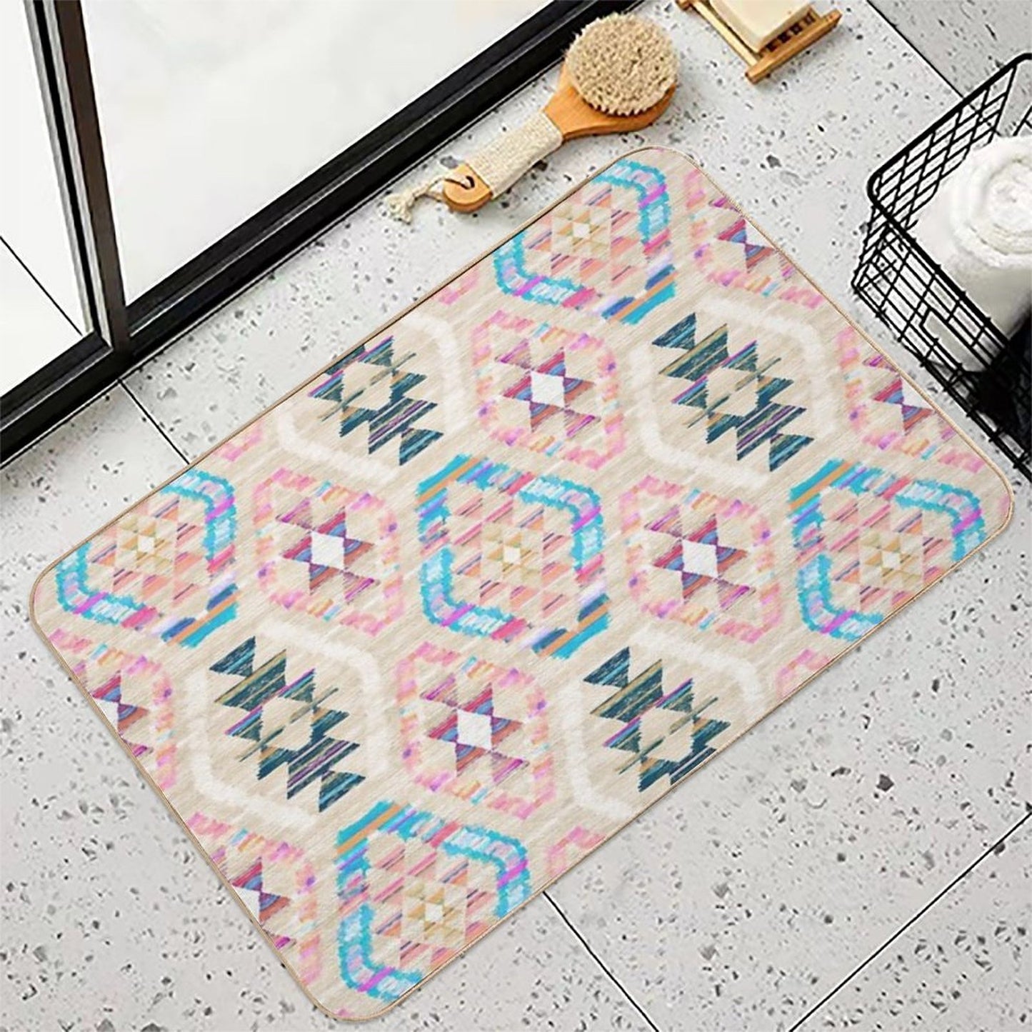 Woven Textured Pastel Kilim Pattern  Anti-Trip Bath Mat