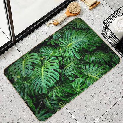 Monstera Deliciosa Tropical Green Foliage  Easy Maintenance Bath Mat