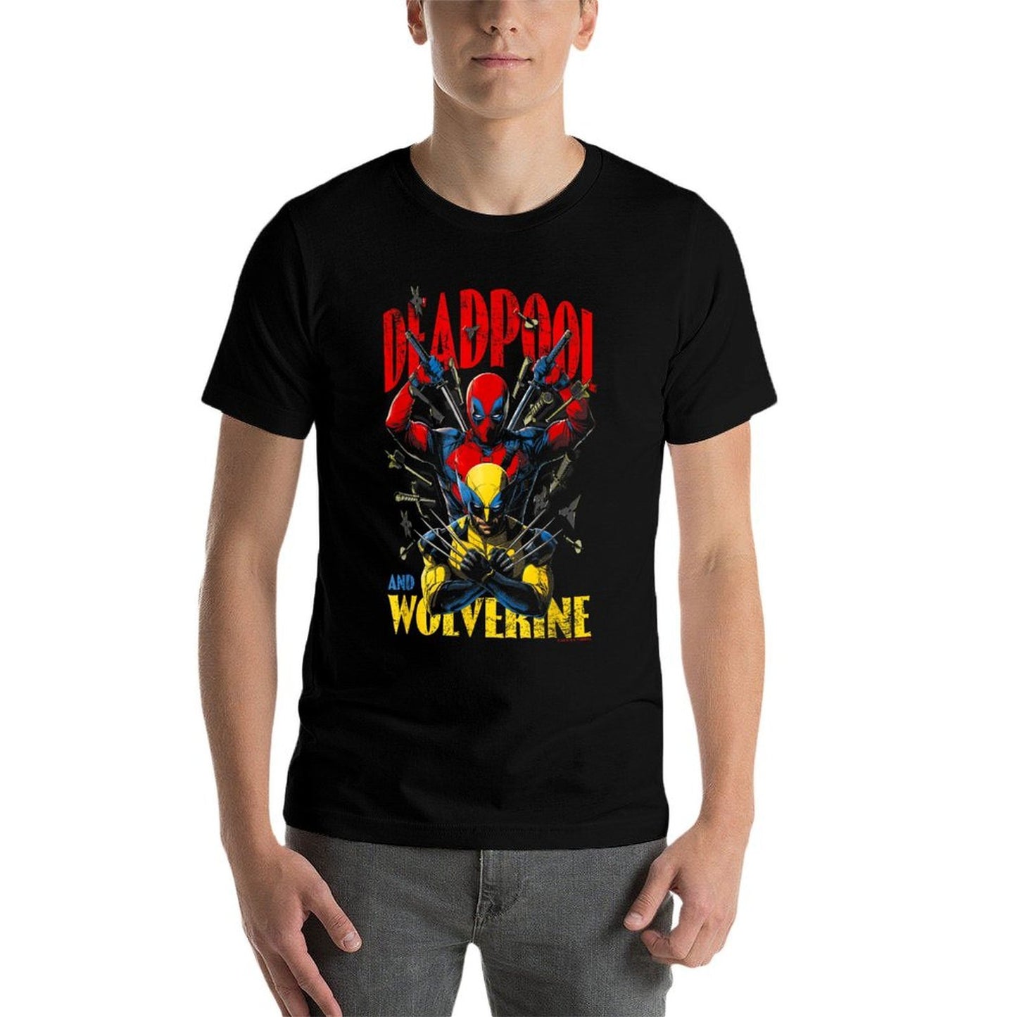 Marvel Deadpool & Wolverine Iconic Buds Retro Big Poster  Trendy Pattern T-Shirt