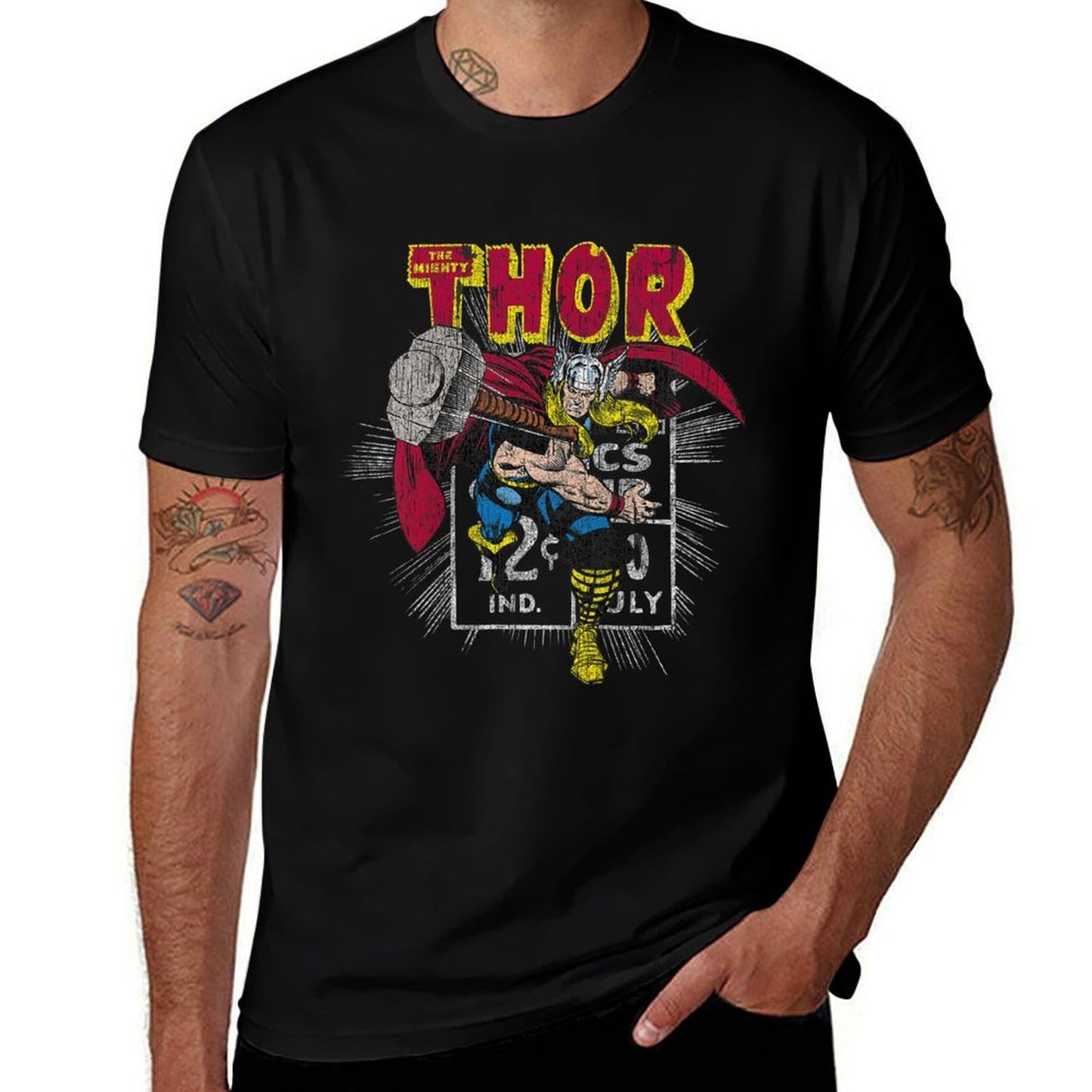 Marvel Mighty Thor Hammer Throw Retro Kids Graphic  Tagless Design T-Shirt