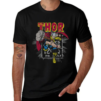 Marvel Mighty Thor Hammer Throw Retro Kids Graphic  Tagless Design T-Shirt