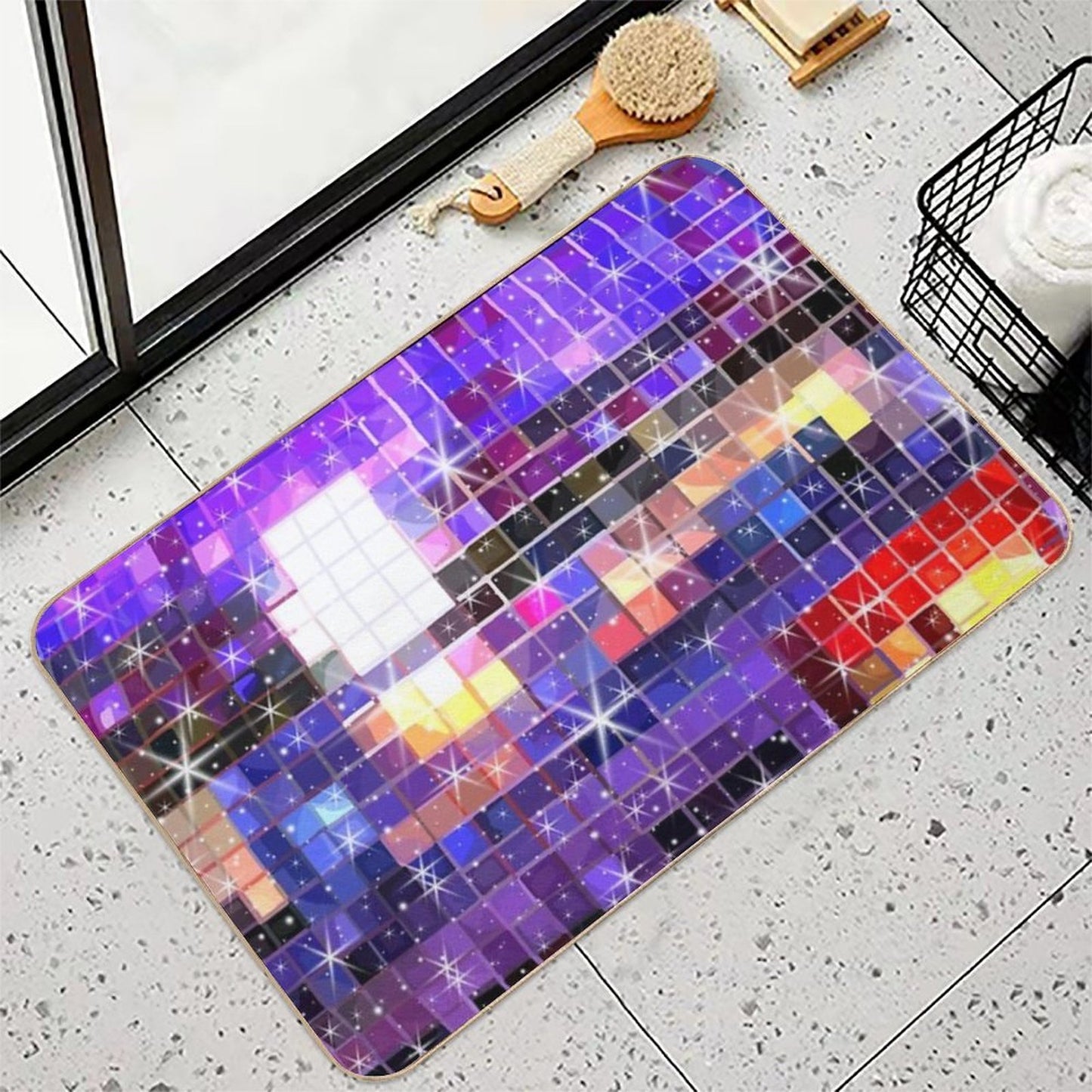 Twinkle 70s Disco Ball Pattern  Slip-Resistant Bath Mat