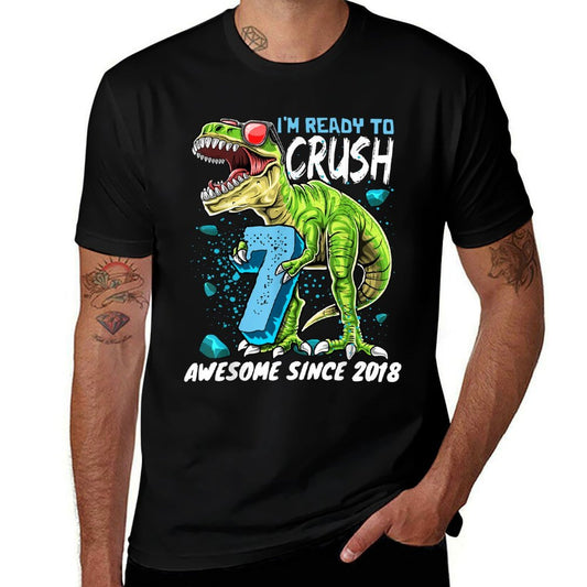 7th Birthday T Rex Dinosaur Party Boys Rawr I'm 7  Durable T-Shirt