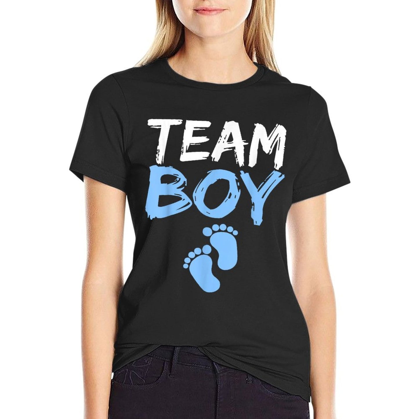Team Boy Gender Reveal Baby Shower  Ribbed Collar T-Shirt