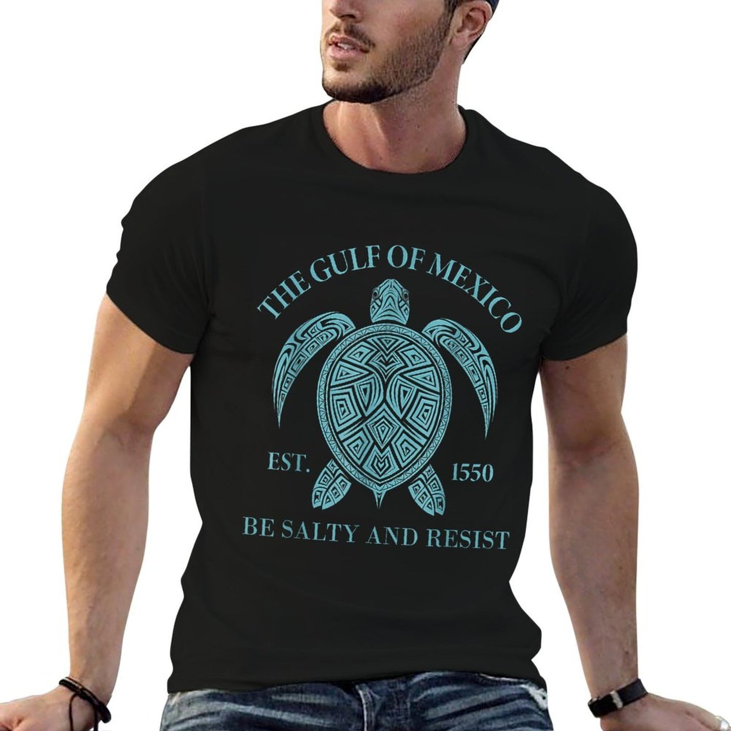 Gulf Of Mexico Turtle Be Salty And Resist  Heathered Texture T-Shirt