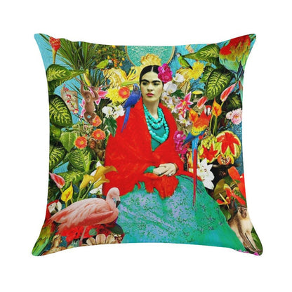 Frida Kahlo with Mexican Animals, Plants, Birds Soft Warmth Comfort Throw Pillow