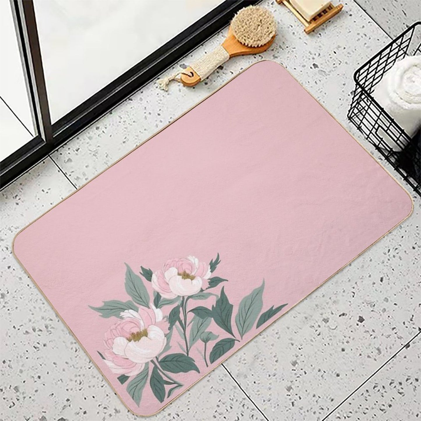 Pink Peony Elegance  Easy Maintenance Bath Mat