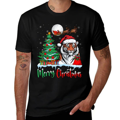 Tiger Lover Santa Hat Xmas Lights Merry Christmas Tiger  Stretchy T-Shirt