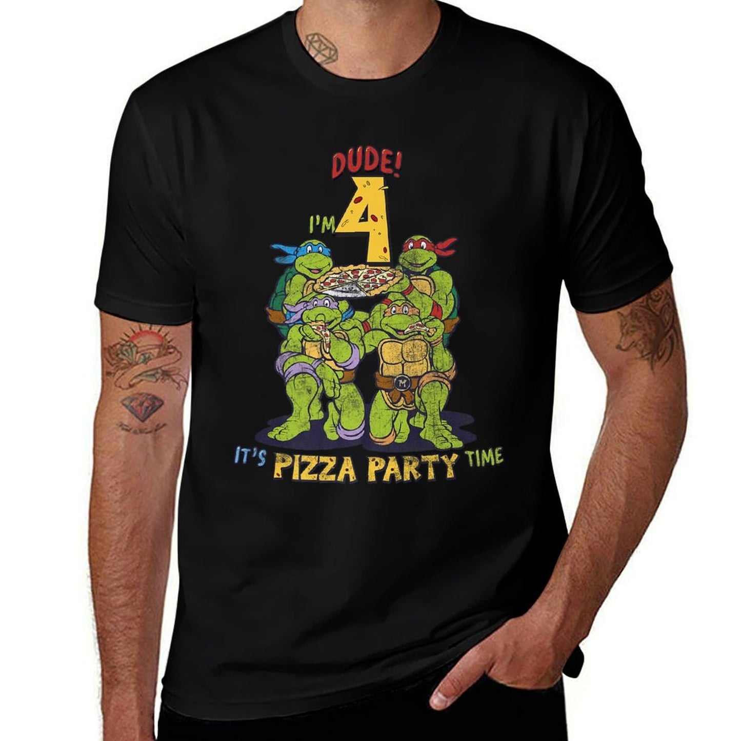 Teenage Mutant Ninja Turtles I'm 4 Dude Pizza Birthday Party Premium  Slim-fit Cut T-Shirt
