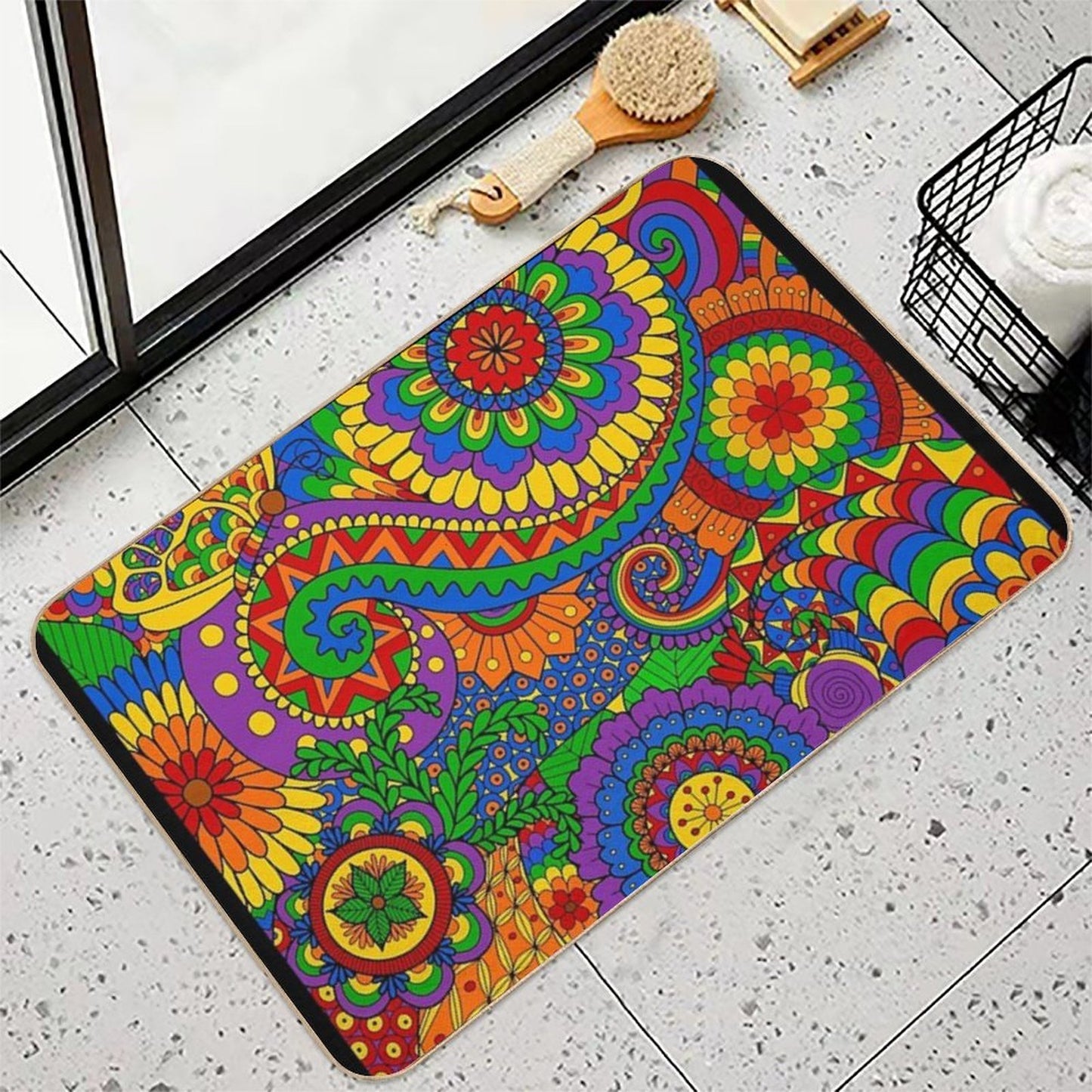 Happy Hippy Psychedelic Rainbow Design  Long-Lasting Bath Mat