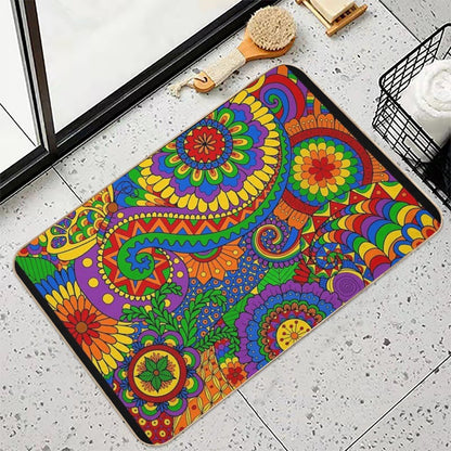 Happy Hippy Psychedelic Rainbow Design  Long-Lasting Bath Mat