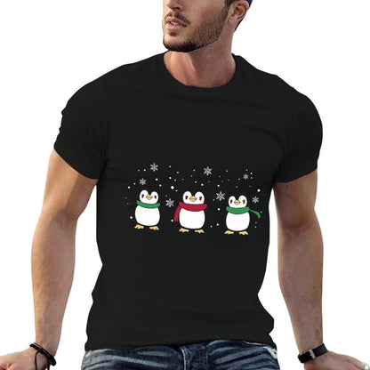 Funny Xmas Penguins  Ribbed Collar T-Shirt