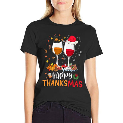 Happy Thanksmas Wine Funny Thanksgiving Christmas  Odor-resistant T-Shirt