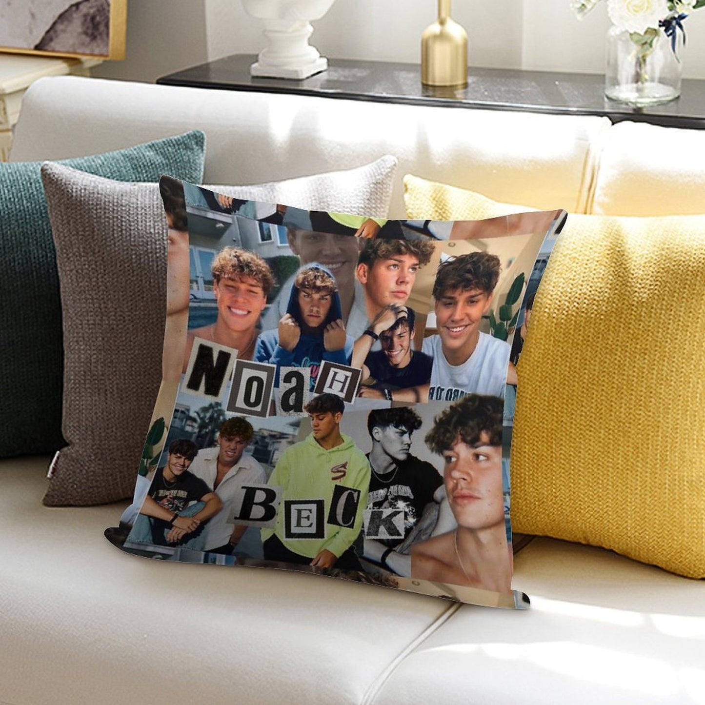 Noah Beck Collage Soft Bedroom Essential Throw Pillow