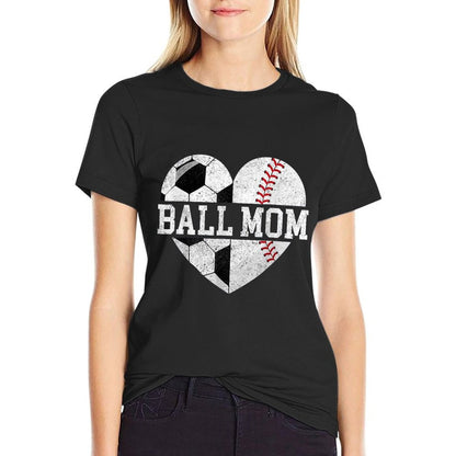Mom Of Both Heart Soccer Baseball Sports Mom Mothers Day  Wrinkle-resistant T-Shirt