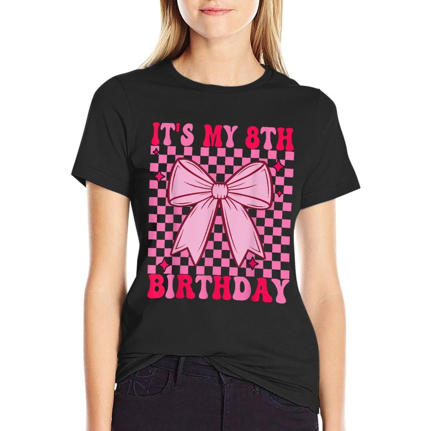 8th Coquette Themed Birthday Eight Year Old Girl Bow  Polyester Blend T-Shirt