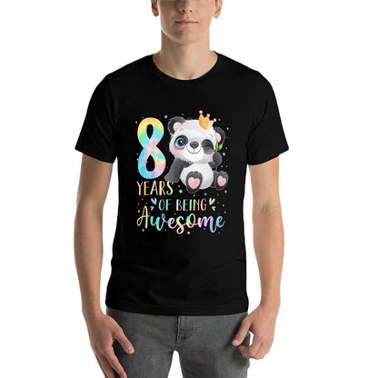 Kids Panda 8th Birthday 8 Years Of Being Awesome Crown  Rolled Sleeves T-Shirt