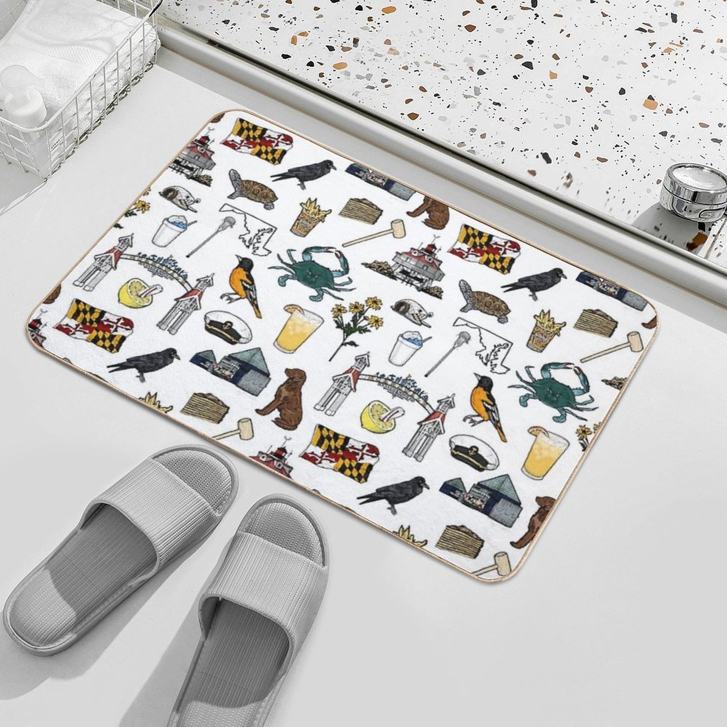 Maryland Pattern - White  Rapid-Drying Bath Mat