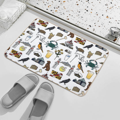 Maryland Pattern - White  Rapid-Drying Bath Mat