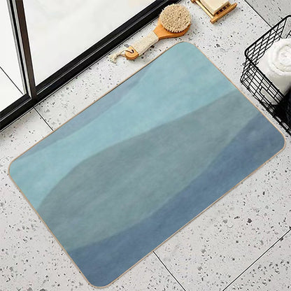 Minimalist Landscape Art in Neutral Blue Tones  Easy To Clean Bath Mat