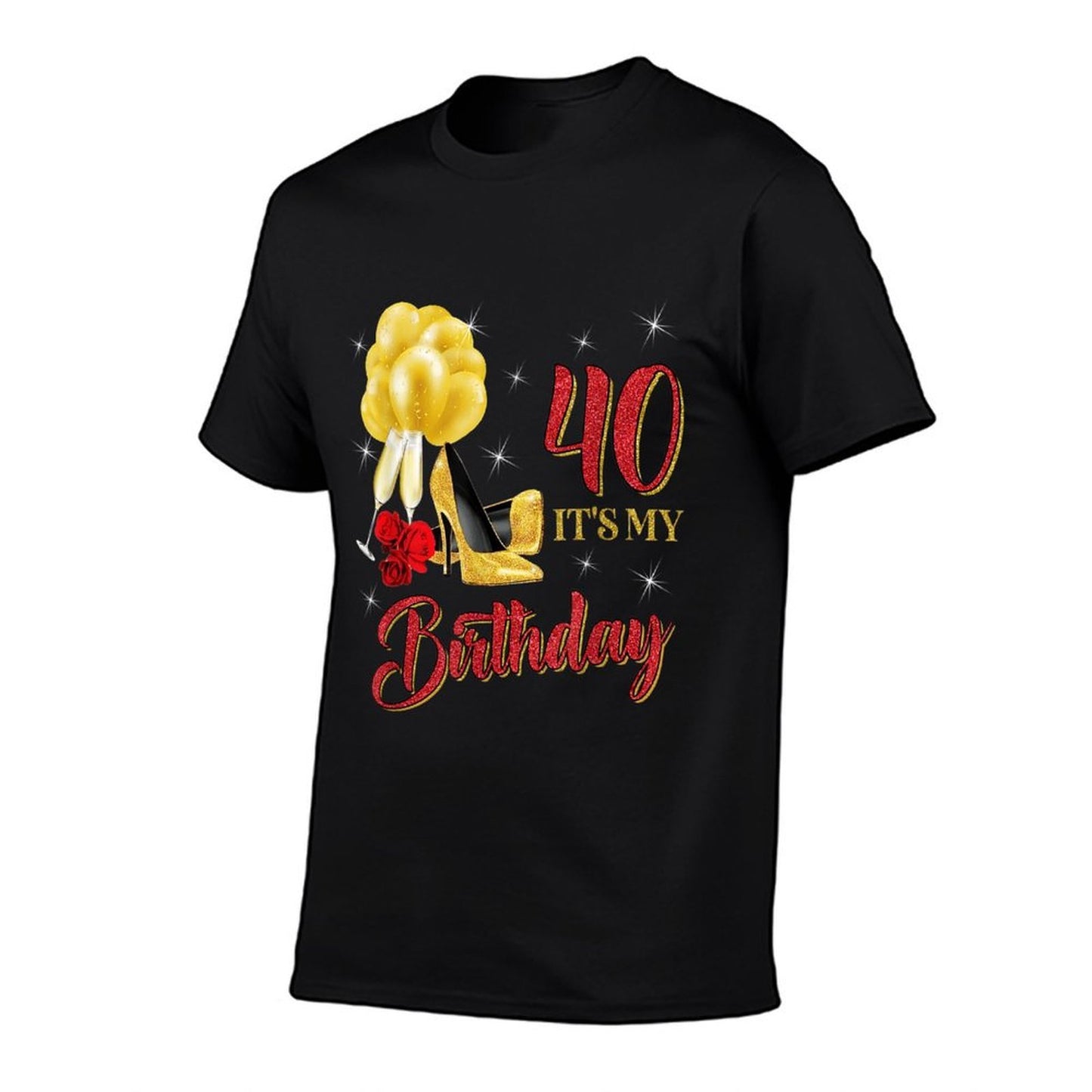 It's My 40th Birthday 40 Years Old Red Rose Wine Crown  High-quality Stitching T-Shirt