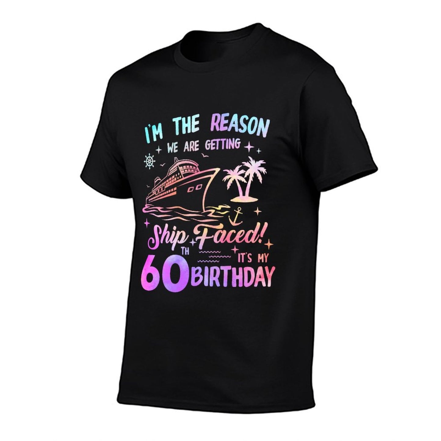 Ship Faced 60th Birthday Cruise 60 Year Old Cruising Trip  Heathered Texture T-Shirt