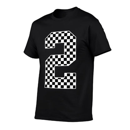 2nd Birthday Race Car Two 2 Year Old Checkered  Lightweight T-Shirt