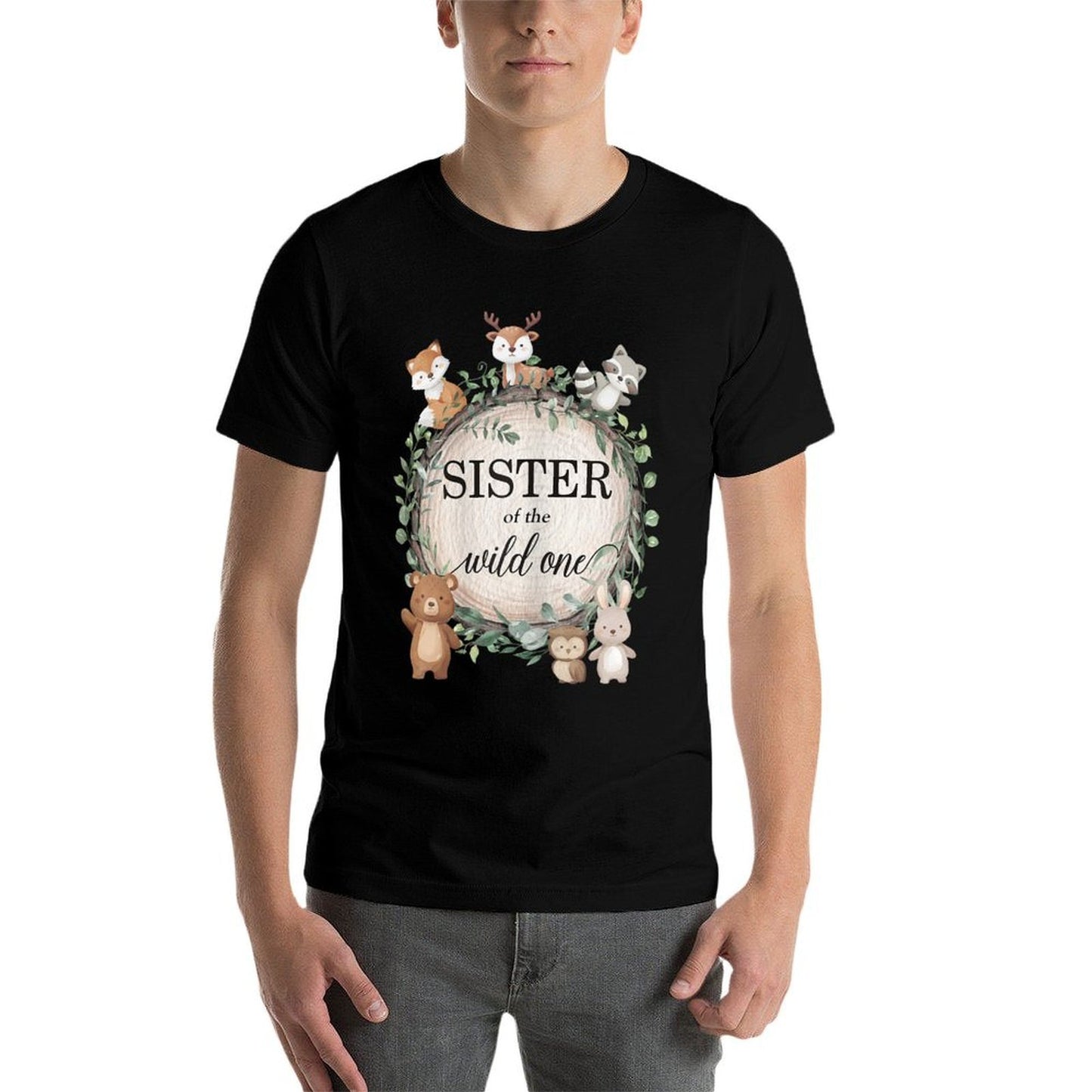Sister of The Wild One Woodland Forest Animals 1st Birthday  Summer-ready Fabric T-Shirt