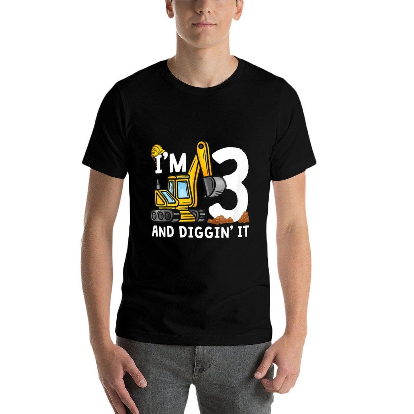 Kids 3rd Construction Birthday I'm 3 And Digging It 3 Years Old  Oversized Silhouette T-Shirt