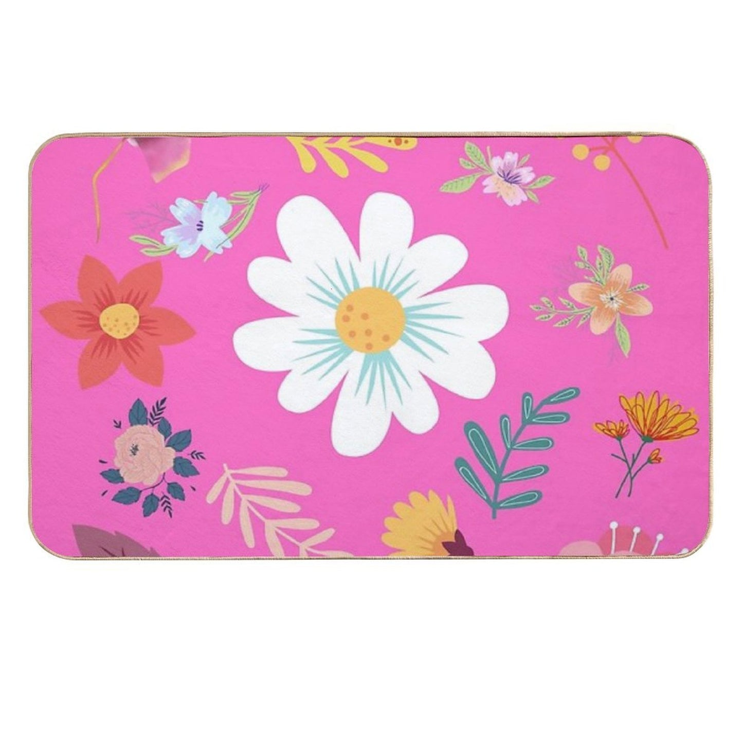 Random Floral Pattern 11 Neon Pink Background Color  High-Traffic Bath Mat