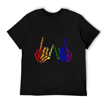 Skeleton Rock Hand LGBT-Q Cool Rainbow Gay Pride Ally Heathered Texture T-Shirt