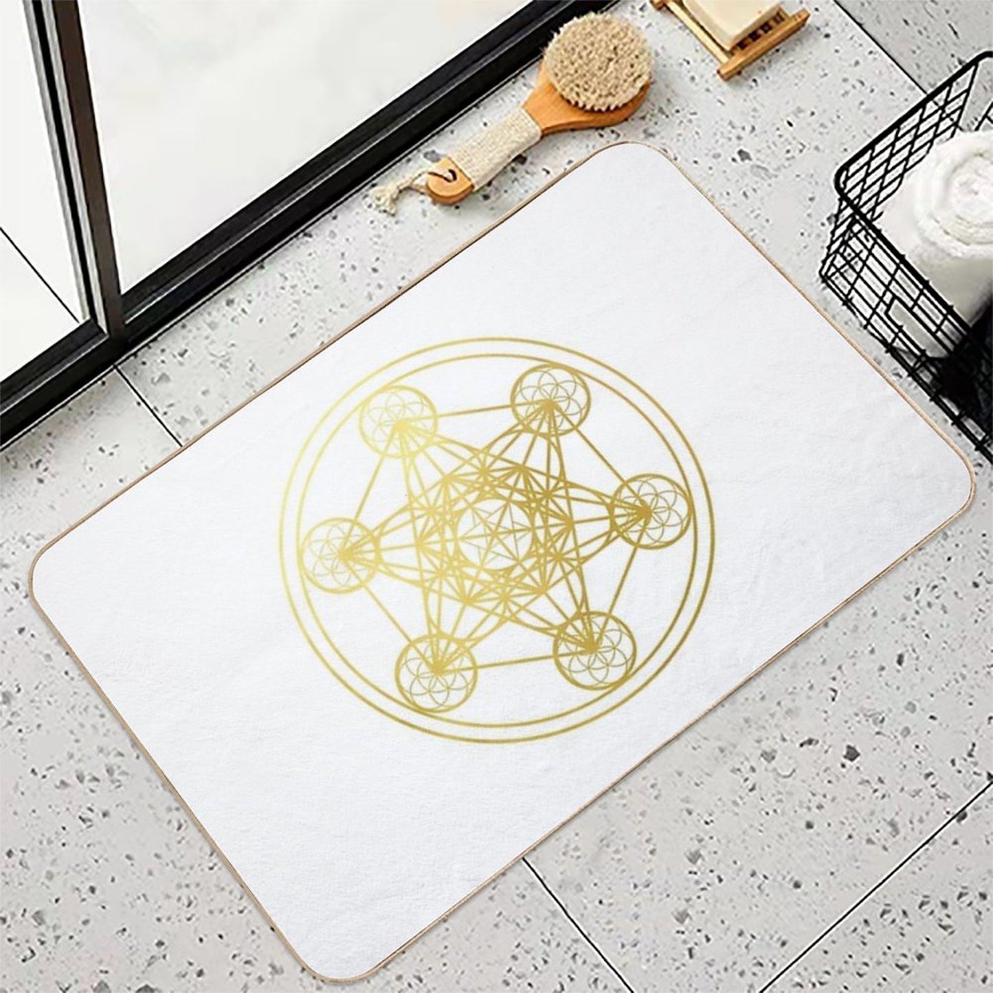 Metatron Cube Sacred Geometry Mandala Healing Protection Amulet  Slip-Resistant Bath Mat