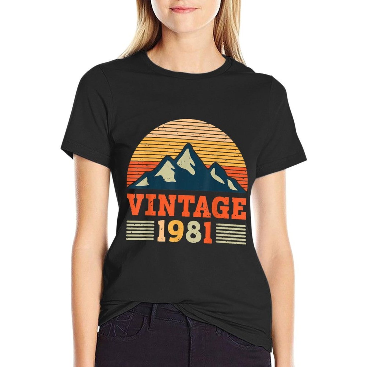 Vintage 40th Birthday T Shirt Mountain Hiking 1981 Birthday  Ribbed Collar T-Shirt