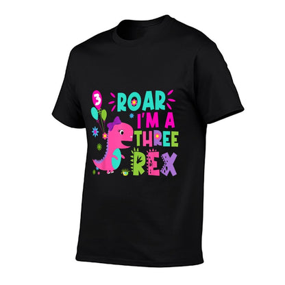Roar I'm A Three Rex Birthday Girl Dinosaur Lover 3 Year Old  Cotton T-Shirt