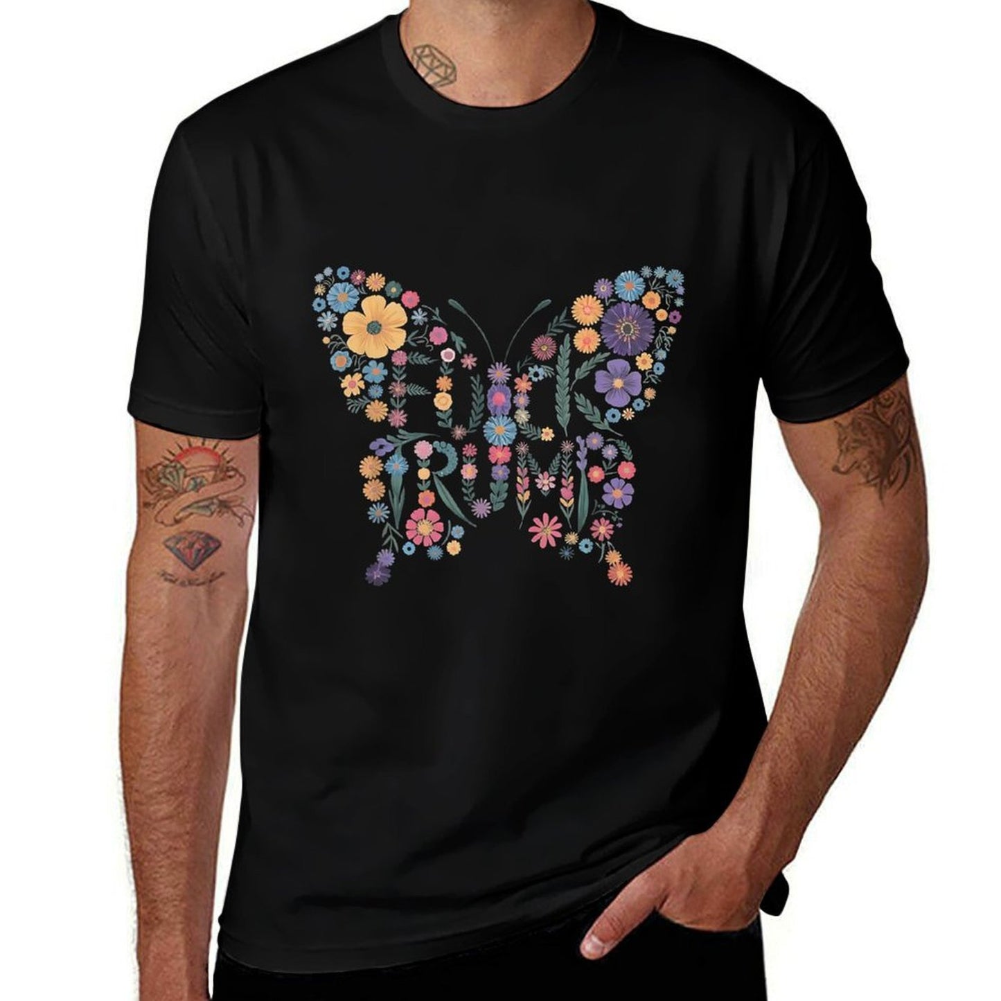 Subtle Anti Trump Butterfly 86 47 Floral Boho Style  Rolled Sleeves T-Shirt