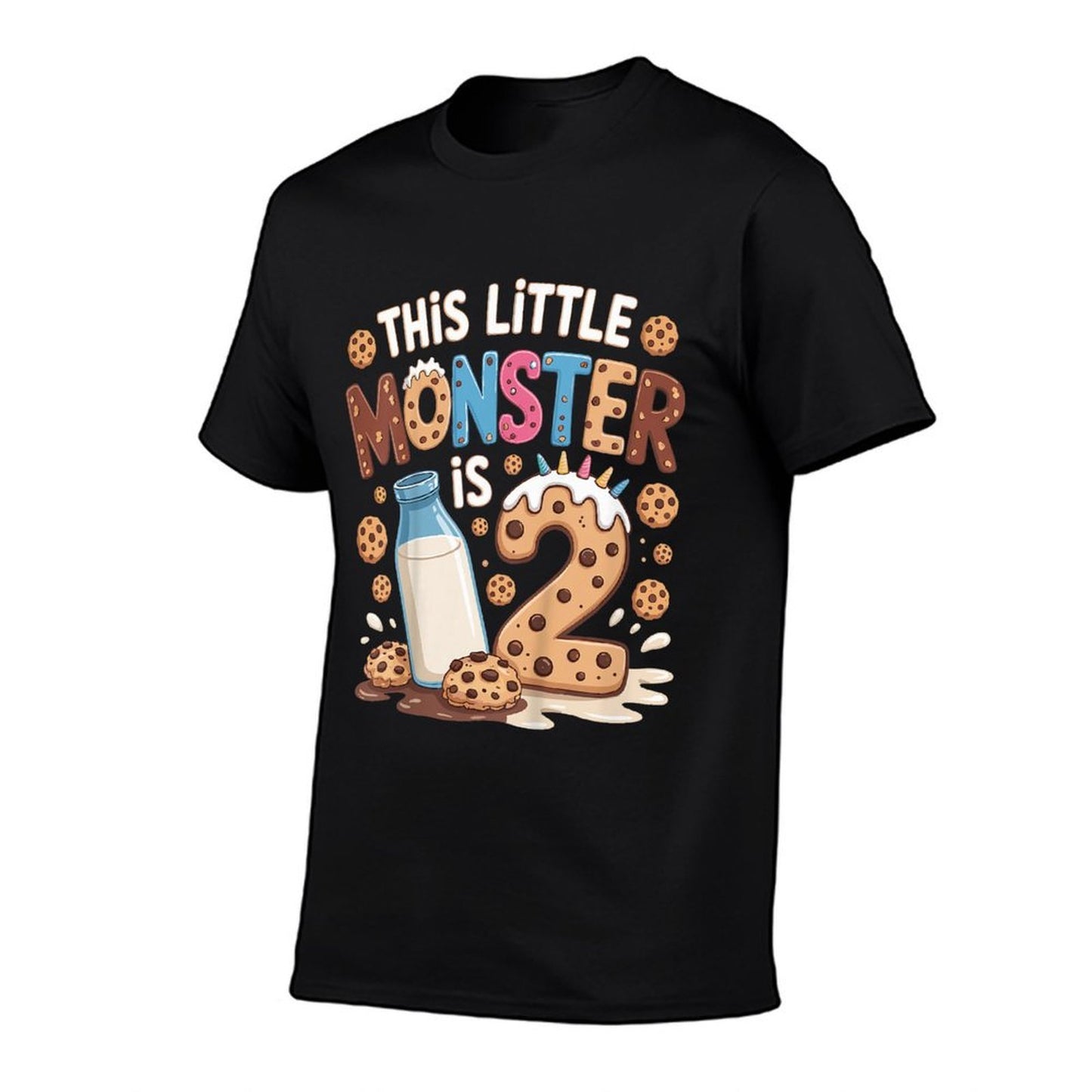 Kids This Little Monster Is 2 Birthday Milk 2nd Bday Boy Girl Comfortable T-Shirt