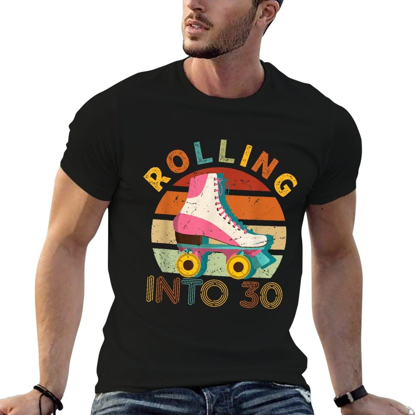 Roller Skates - Rolling Into 30 Years Old Bday 30th Birthday  Heathered Texture T-Shirt