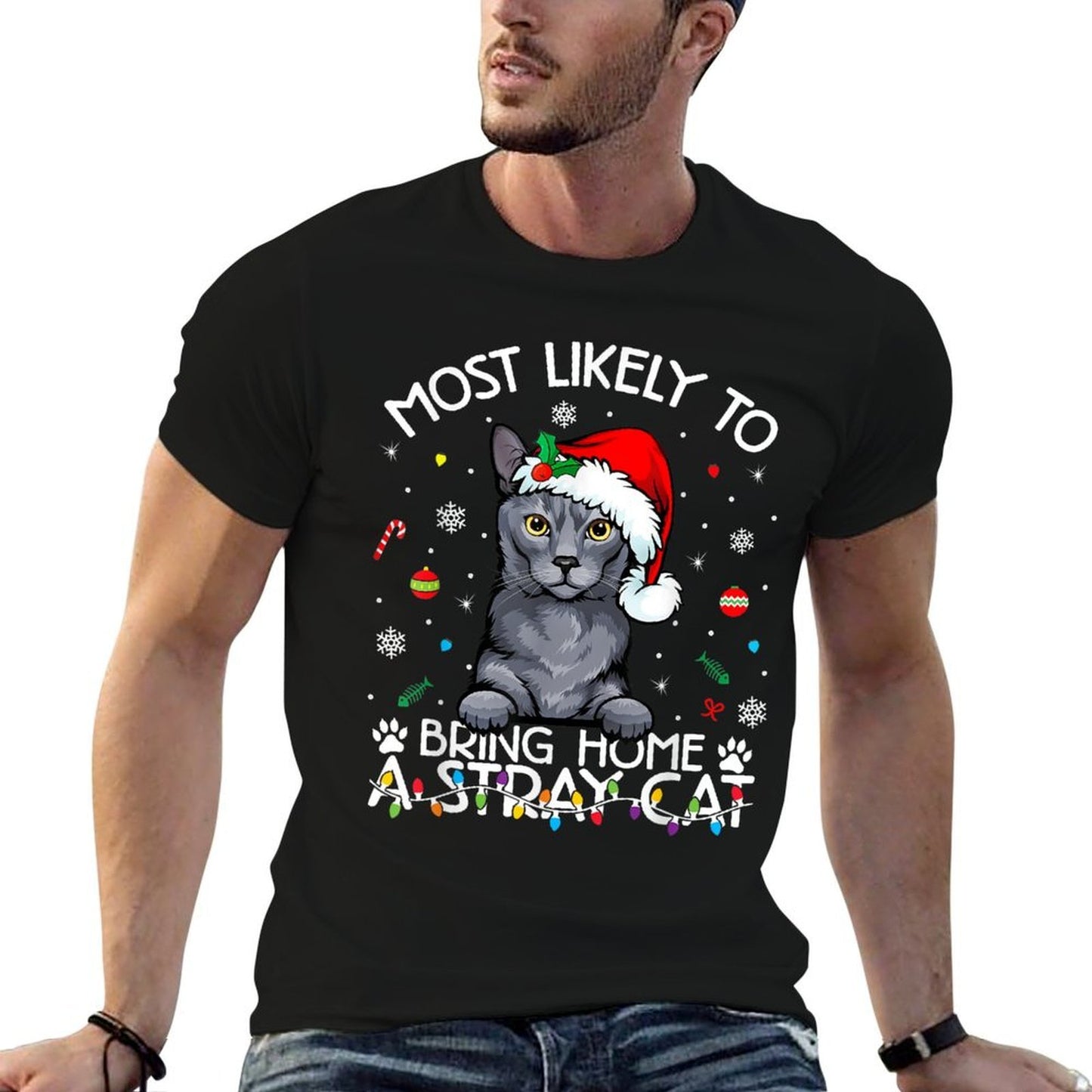 Most Likely-To Bring Home A Stray Korat Cat Funny Christmas  Affordable Price T-Shirt