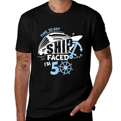 Time to Get ShipFaced I'm 50, 50th Birthday Shirt for Cruise  Ribbed Collar T-Shirt